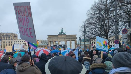 An estimated 13,000 to 50,000 people attended the event calling for peace talks